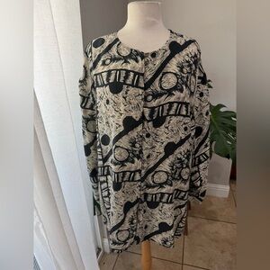 Black‎ and Cream Patterned 100% Silk Top Tunic Long sleeve 18/20